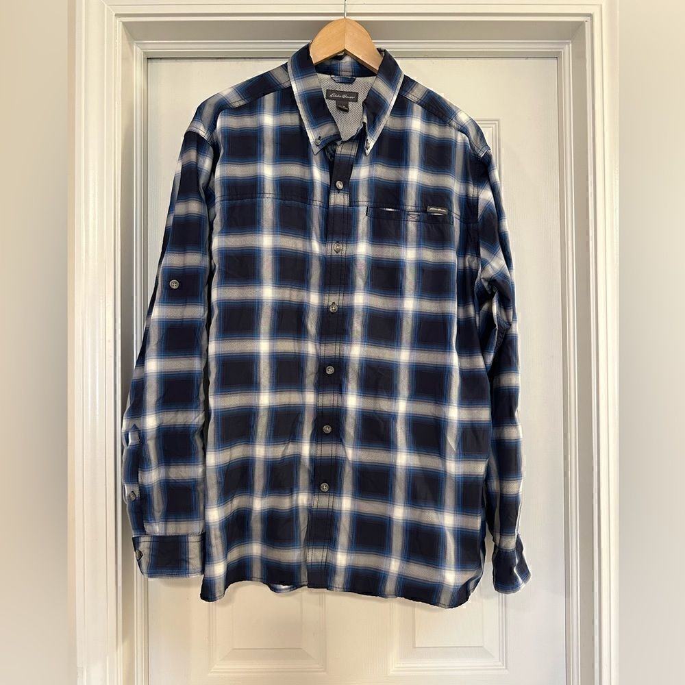 Eddie Bauer Mens Long Sleeve Button Down Shirt Size XL Blue Plaid size XL